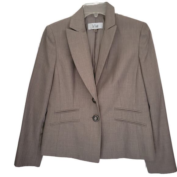 Le Suit Taupe Brown Grey color Lined Two Button Long Sleeve Jacket Size 8 - Picture 1 of 7